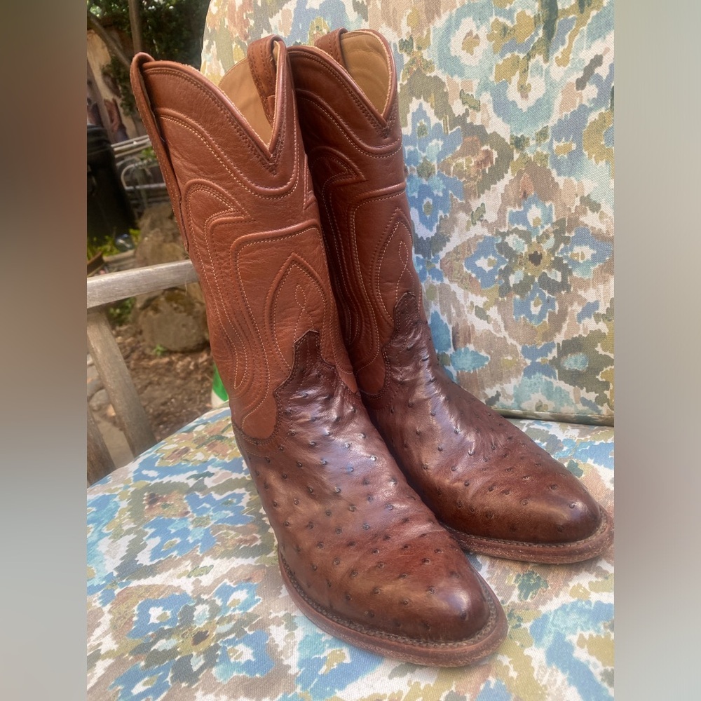 Tecovas Brown Ostrich Heeled Boots - Picture 9 of 10
